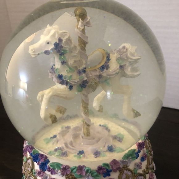 1995 San Francisco Music Box Company Snow Globe Flowers Carousel Horse Vintage - Picture 10 of 11